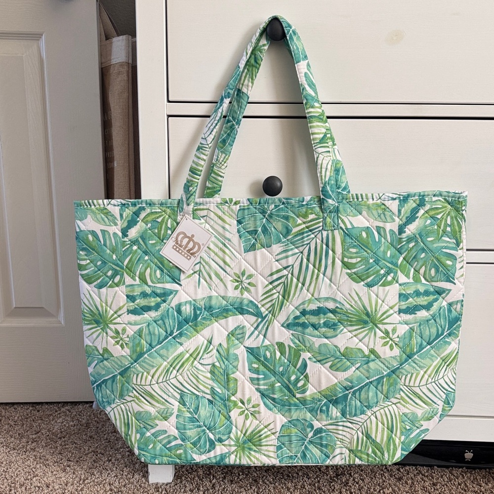 Virah Bella Tropical Green Leaf Print Tote Bag